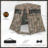 Tenda da Caccia per 2-3 Persone, Tenda Mimetica a Visione a 360° Trasparente per Caccia, Tenda Pop-Up Camouflage con Borsa da Trasporto, Attrezzatura e Accessori da Caccia, 249 x 211 x 175 cm