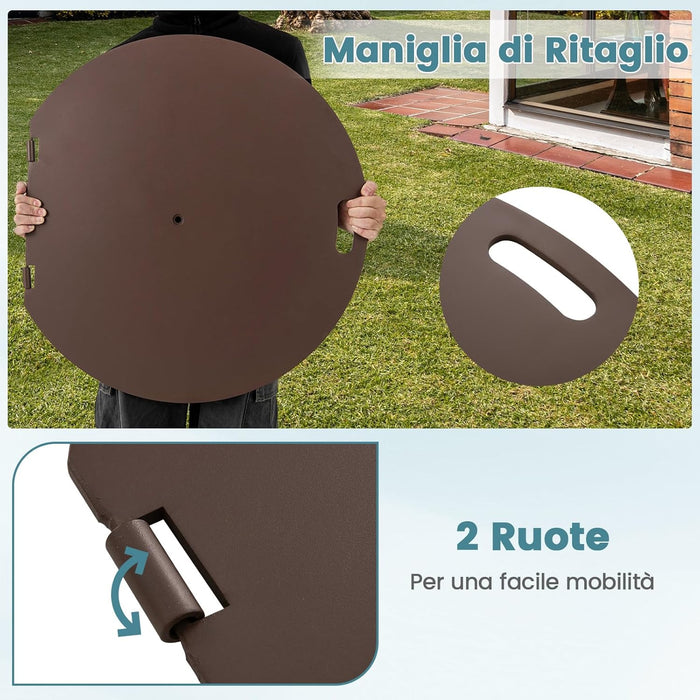 Base per Ombrellone in Metallo 23 kg, Supporto Rotondo con 2 Manopole di Serraggio, Ruote e Manico, Supporto per Ombrellone da Mercato Resistente per Giardino, Cortile, Piscina