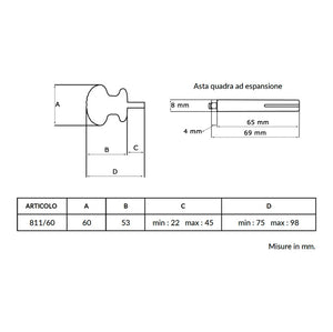Maniglia su rosetta tonda SAGUATTI  811/60KQ in alluminio bianco lucido