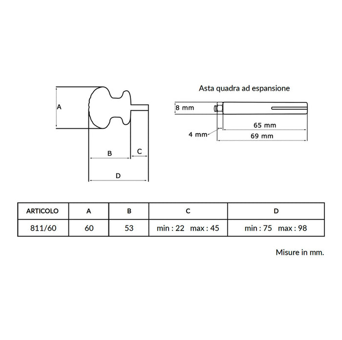 Maniglia su rosetta tonda SAGUATTI  811/60TQ in alluminio bianco lucido