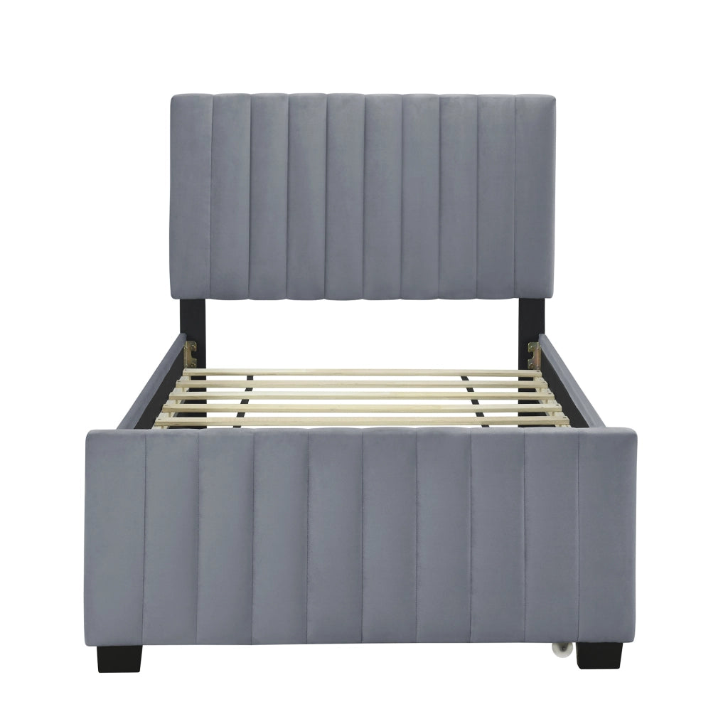 Letto imbottito 90x190 cm con letto estraibile in velluto grigio