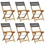 Sedie Giardino Pieghevoli 6 pz | Sedie da Esterno Nere Polyrattan e Legno Massello