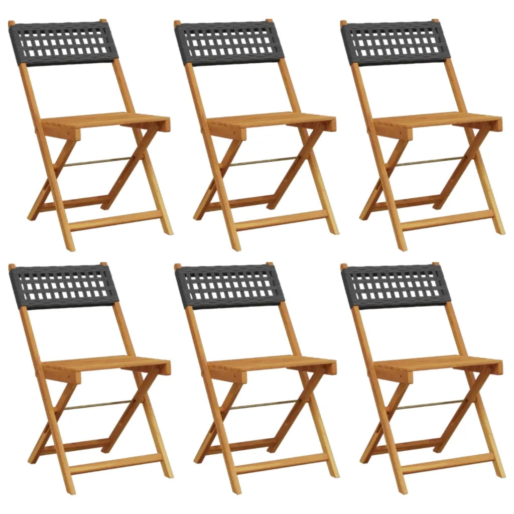 Sedie Giardino Pieghevoli 6 pz | Sedie da Esterno Nere Polyrattan e Legno Massello