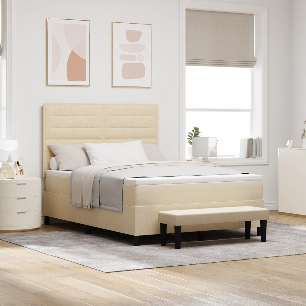 Letto a Molle con Materasso e Panchina Crema 140x200 cm Tessuto