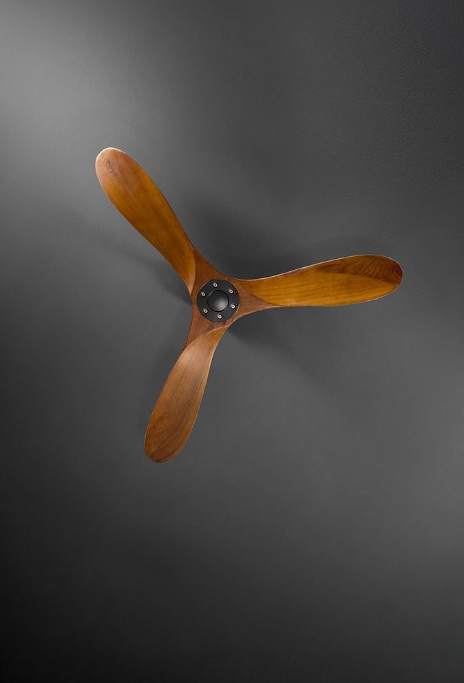 Ventilatore da Soffitto 7214 in Metallo Nero, 132 cm, Motore DC 26W, 3 Pale in Legno Noce Scuro, con Telecomando e 6 Velocità - Perenz