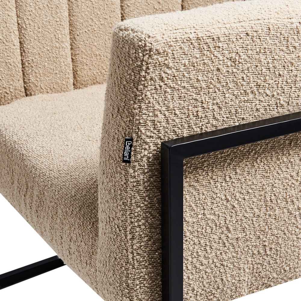 Poltrona Beige Boucle Telaio Metallo Nero Sedia d'Accento Stile Moderno Soggiorno Sala da Pranzo