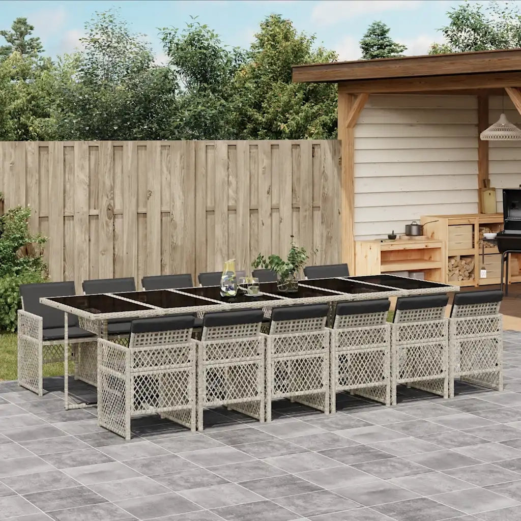 Set da Pranzo da Giardino 13pz con Cuscini Grigio in Polyrattan 3210767