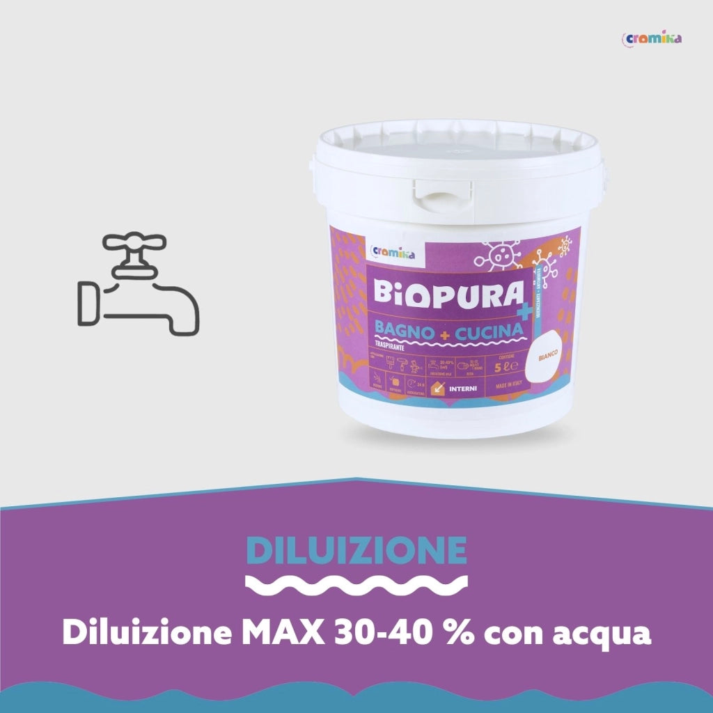 Idropittura traspirante antimuffa interni bagno cucina linea biopura cromika *** formato 5 lt, confezione 1