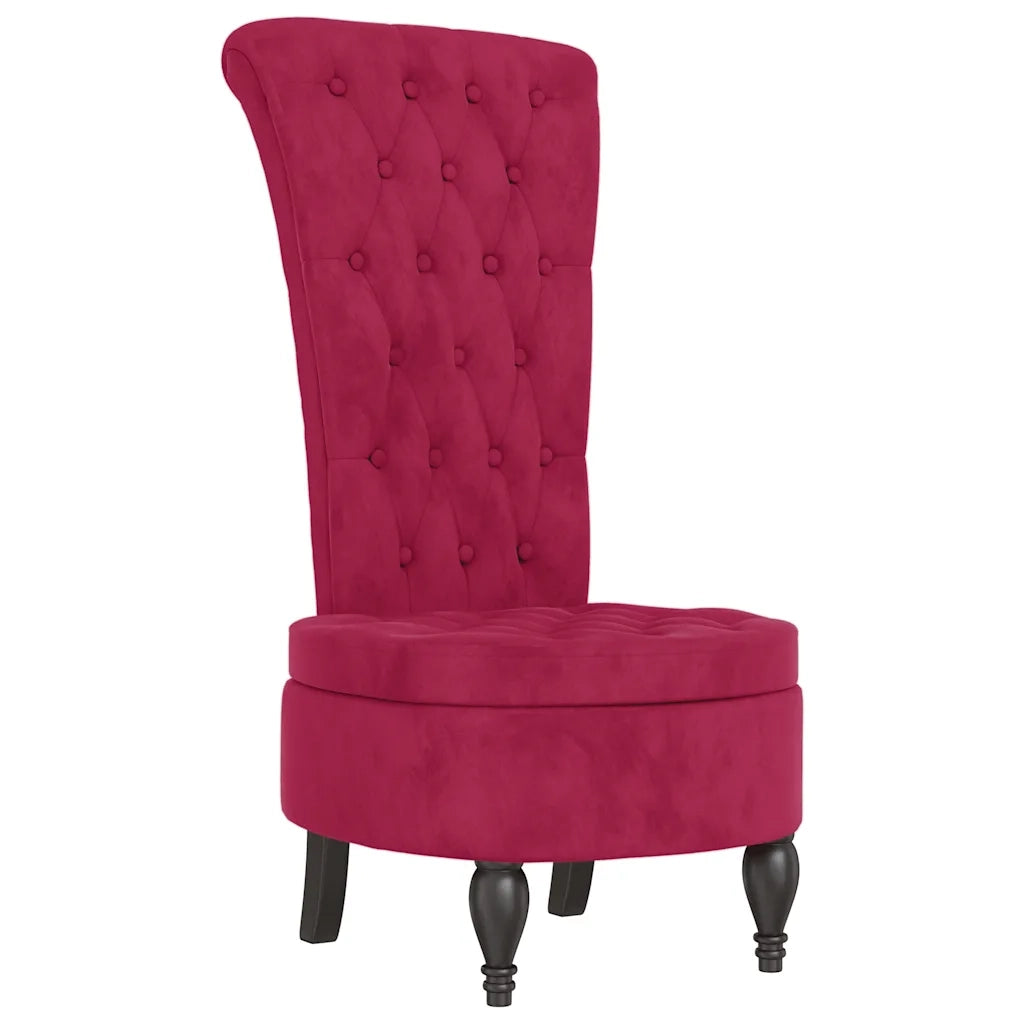 Sedia Schienale Alto Design Bottoni Velluto Rosso Vino Chiaro 352467