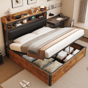LETTO Contenitore 180x200 cm Nero in Metallo e Legno con USB