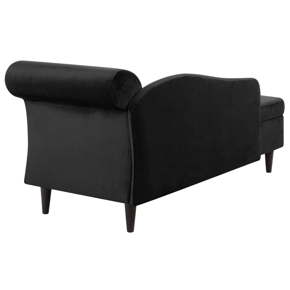 Chaise longue Rivestimento in velluto Nero con contenitore a versione destra con cuscino