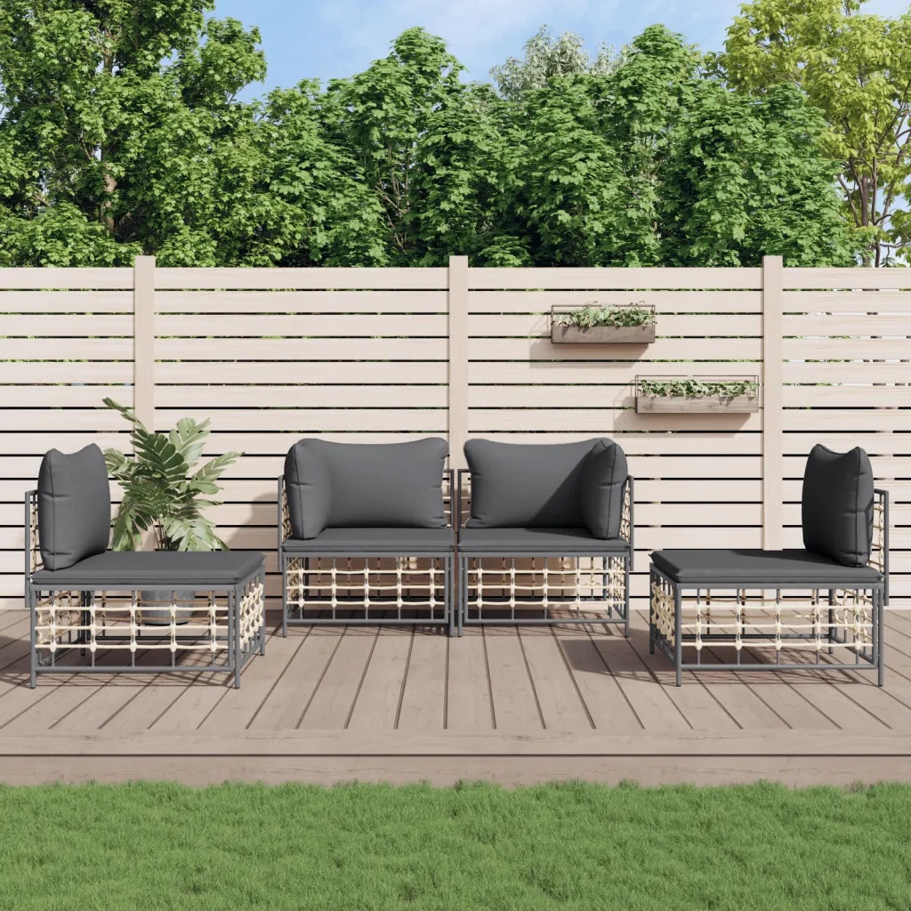 Set Divani da Giardino 4 pz | Set Salotto da Giardino con Cuscini Antracite in Polyrattan