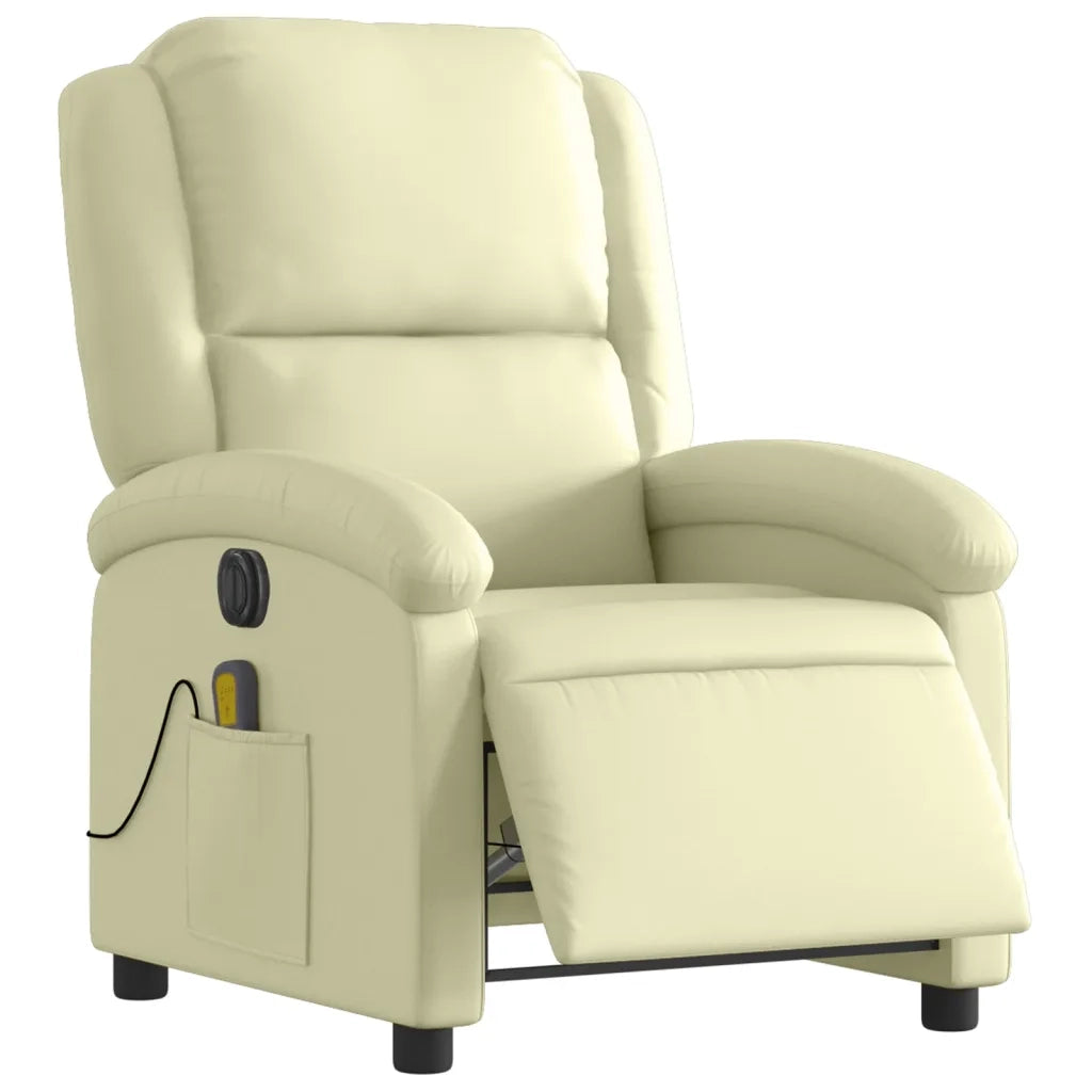 Poltrona Massaggiante Elettrica Reclinabile Crema in Vera Pelle 3204260