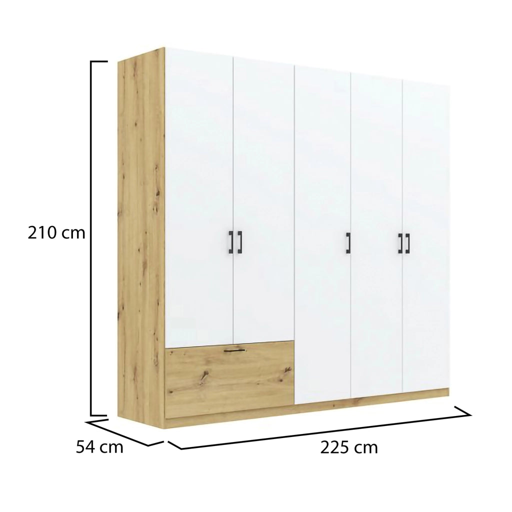 Armadio Camera da Letto Lezame, Guardaroba Grande 5 Ripiani, 225x210h cm Bianco