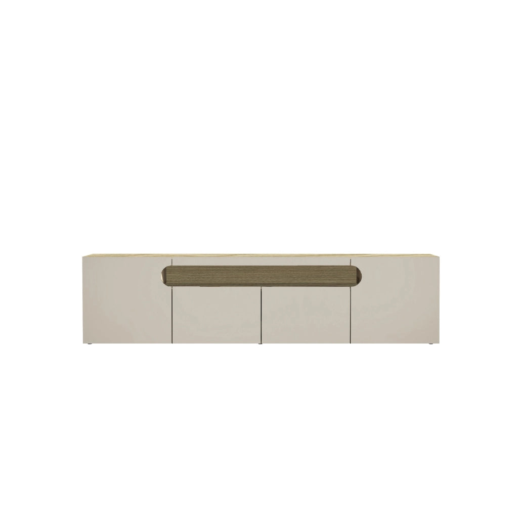WHOUS Mobile porta TV Real con 4 ante e 1 vano aperto cashmere e rovere chiaro 240x40x60 cm