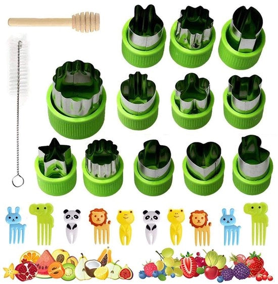 Set di 12 stampi per biscotti e verdure con maniglia comoda, stampo biscotto per bambini, stampo per biscotti in acciaio inox per torte, biscotti e sandwich (10 punteruole, pennello, bastoncino)