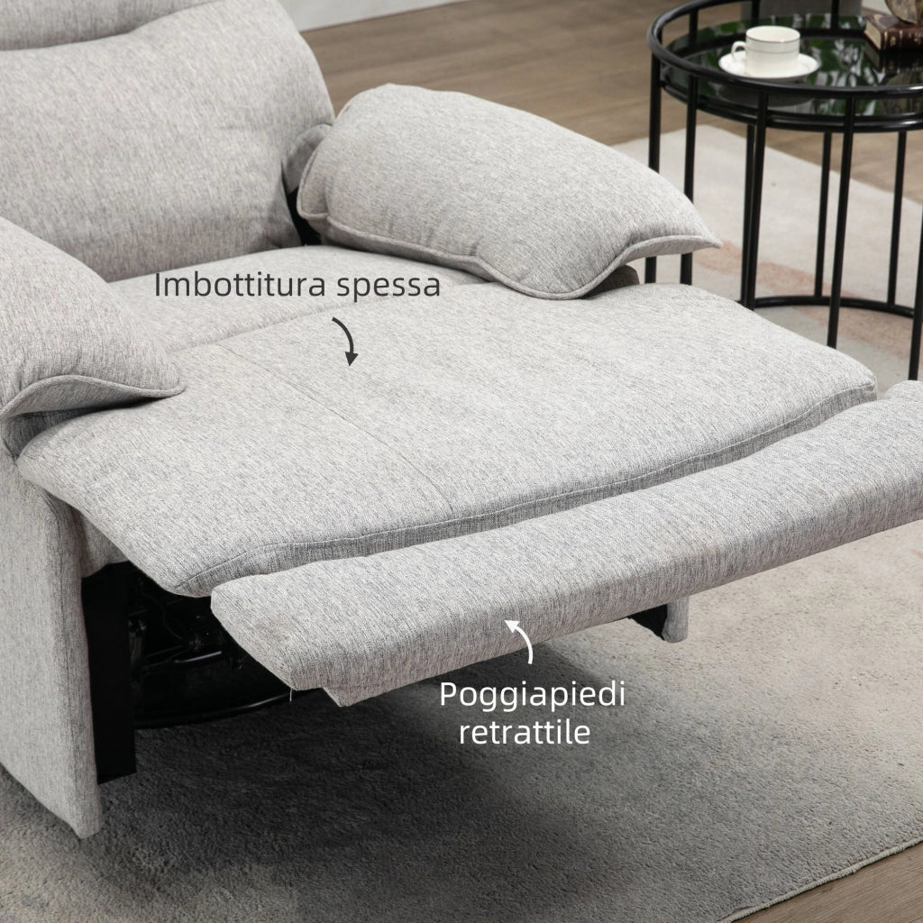 Poltrona Relax Reclinabile 150° con Poggiapiedi 89x98x101 cm in Tessuto Effetto Lino Grigio Chiaro