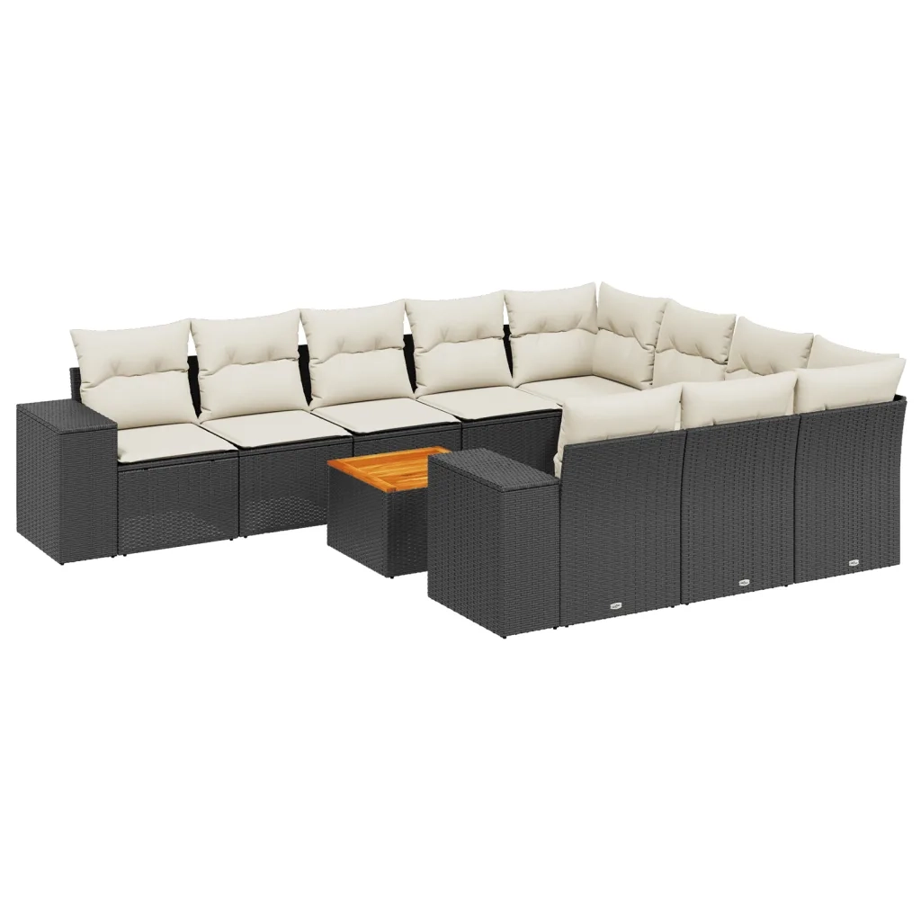 Set Divani da Giardino 11 pz con Cuscini in Polyrattan Nero 3225622