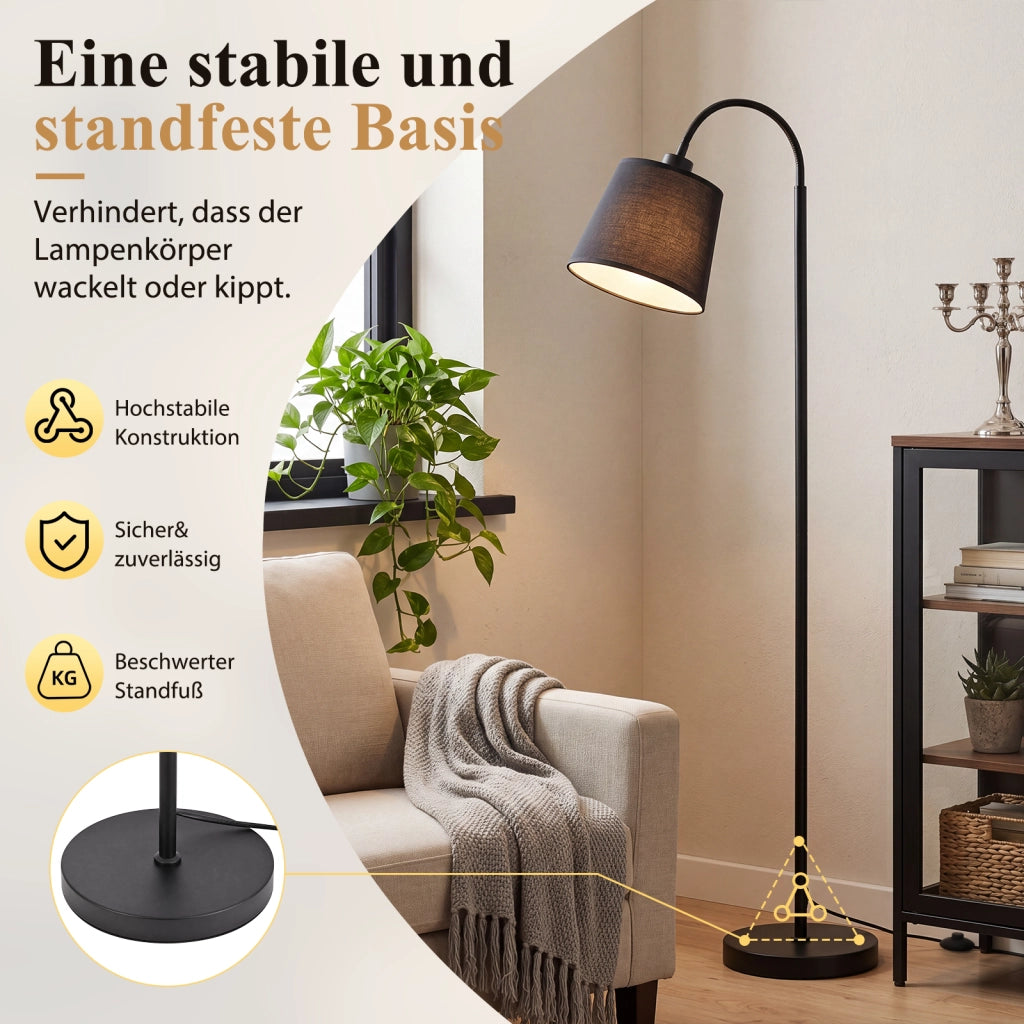 ZMH Lampada da Terra 160cm Paralume Nero Orientabile 360¡ã Interruttore a Pedale E27 Moderna per Camera Letto