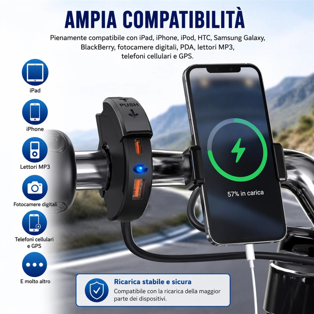 Caricatore USB Moto 48W QC3.0 PD3.0 Impermeabile IP65 con Presa USB-C 17644-2