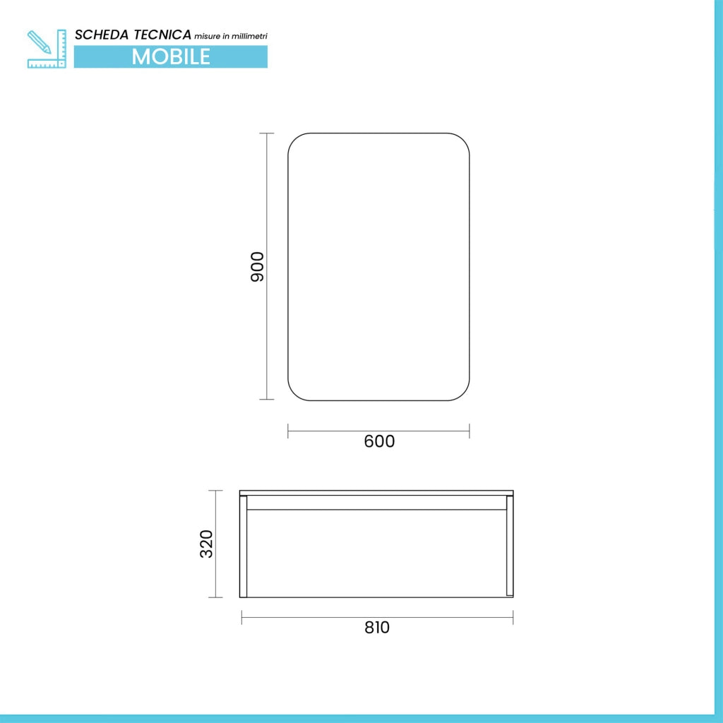 Mobile bagno sospeso 80 cm in legno tabacco e tortora con lavabo e specchio Smok