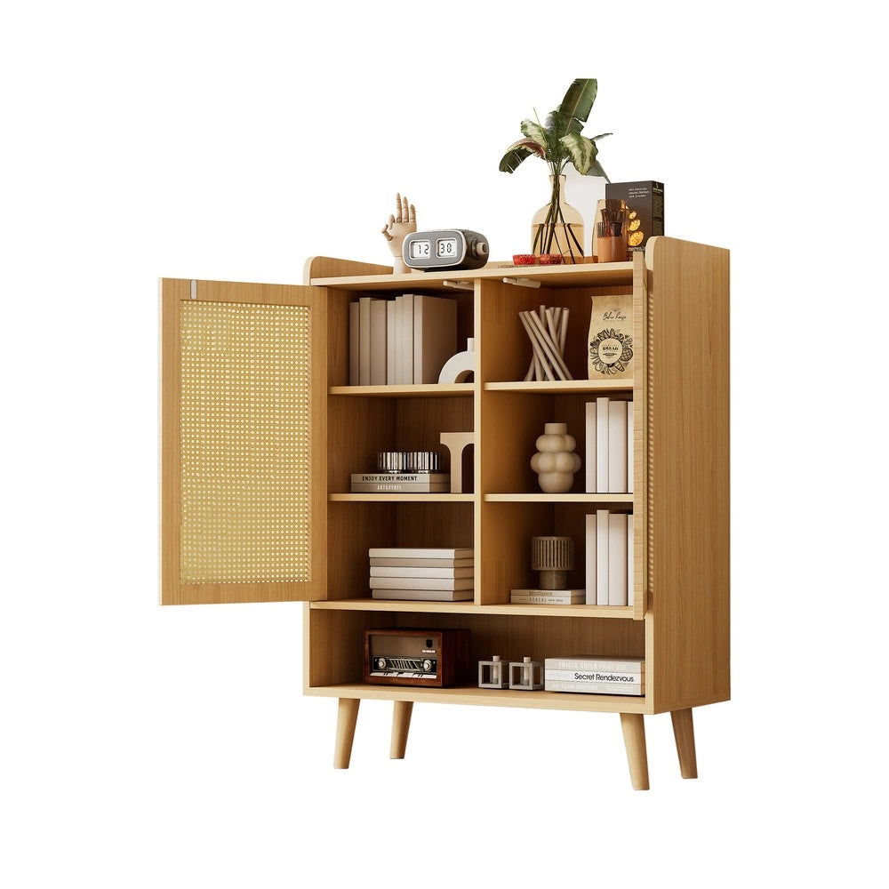 Scarpiera in Rattan con 2 Ante e 5 Ripiani ¨C MINIMAL ¨C Legno Massello, 80x105x35 cm
