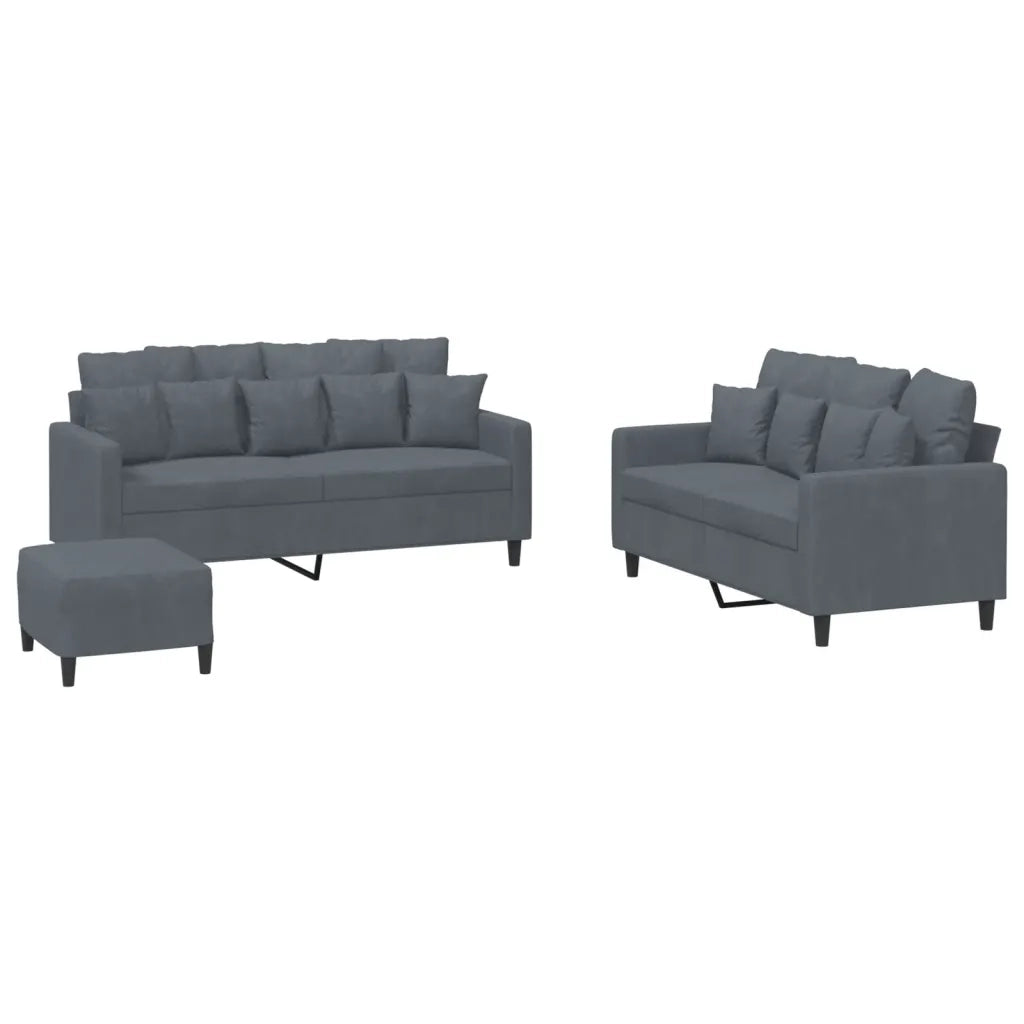 Set di Divani 3 pz con Cuscini Grigio Scuro in Velluto 3201711
