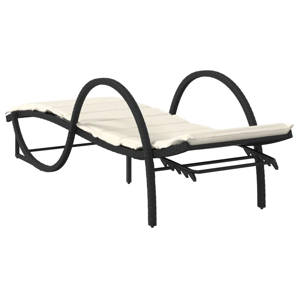 Lettino Prendisole con Cuscino Nero 60x199x42 cm in Polyrattan 368257