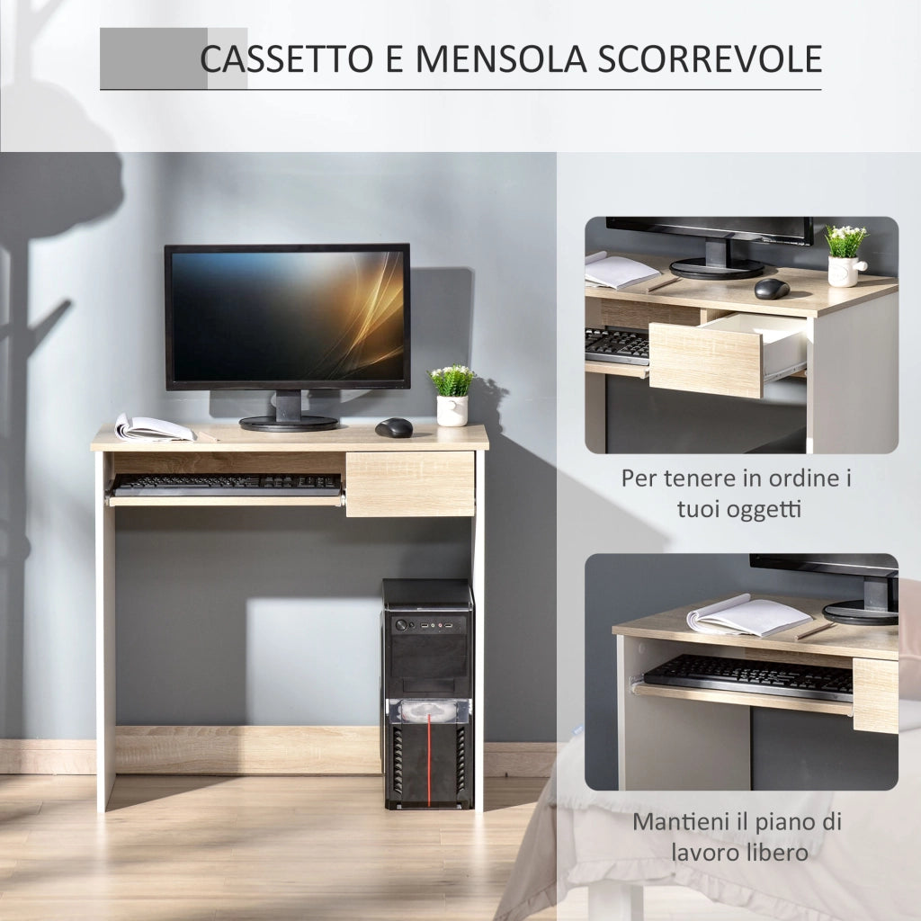 EasyComfort Scrivania per Camera, Scrivania PC in Legno, Scrivania per Computer con Ripiano Tastiera, Bianca e Rovere