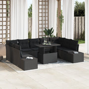 Set di divani da giardino 10 pezzi con cuscini Rattan Neri