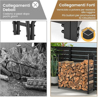 Porta Legna 121 x 38 x 117 CM, Scaffale per Legna Rosbuto con Lati a Rete, Motivi Cervo e Albero, Portalegna da Ardere per Interni ed Esterni, Nero