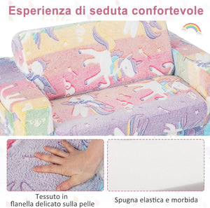 Divano Poltrona per Bambini 2 in 1 con Schienale Ribaltabile, Divano Multifunzionale per Bambini con Copertura in Flanella Rimovibile, per Bambini Sotto 12 Anni