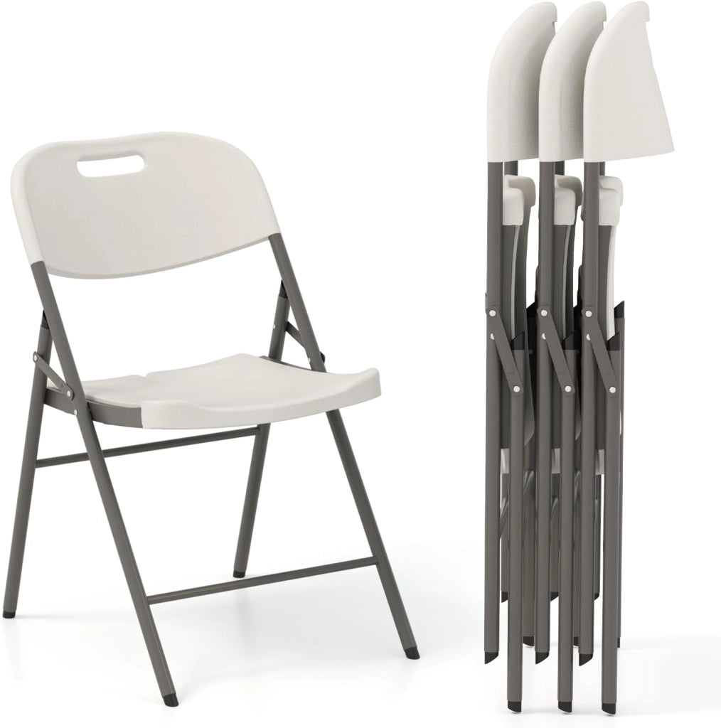 Set di 4 sedie pieghevoli in plastica, sedile in HDPE impermeabile e struttura in metallo, schienale con manico, sedie portatili per matrimonio, conferenza (bianco)