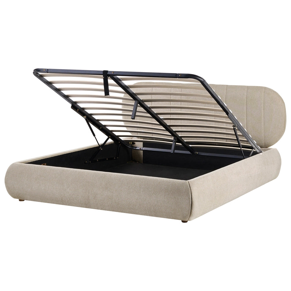 Letto matrimoniale imbottito con struttura a molle a sollevamento trapuntato 160 x 200 tortora e contenitore sollevabile