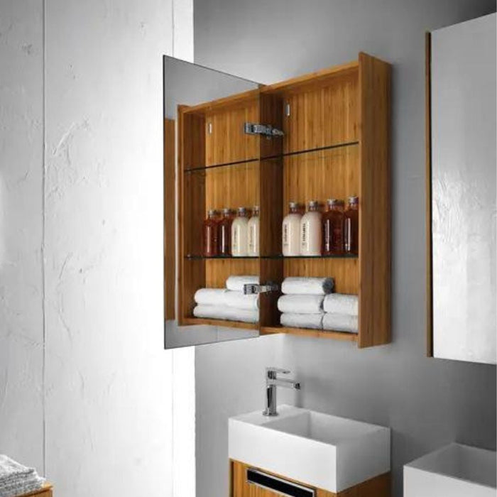 Lineabeta - Specchio contenitore Canavera in bambù 80x40 cm con ripiani in vetro