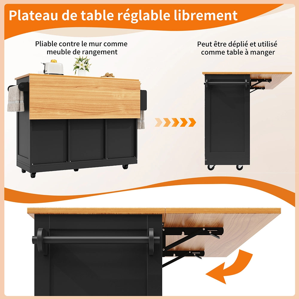 Isola cucina - Xylo - porte 3D scaffali regolabili nero