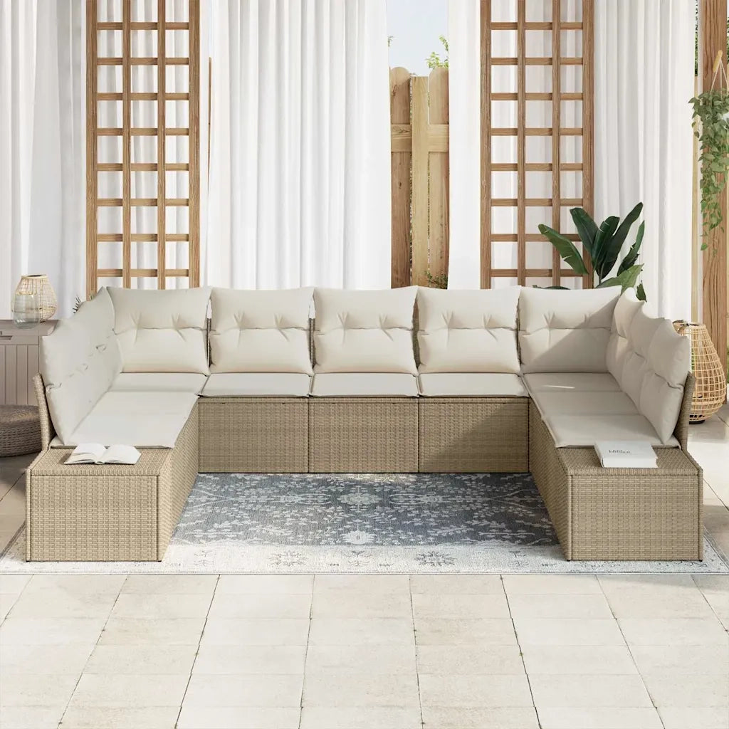 Set Divano da Giardino con cuscino 9 pcs Beige polyrattan