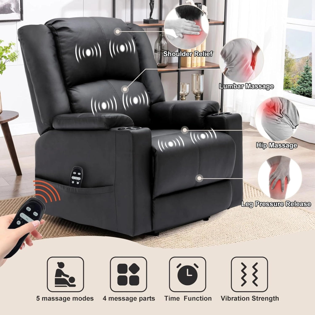 Poltrona Relax Reclinabile Poltrone Relax Elettriche Schienale Regolabile, Poggiapiedi Retrattile, con 2 Portabicchieri, Tasche Laterali, Supporto per Stare in Piedi, Pelle PU, Soggiorno, Came