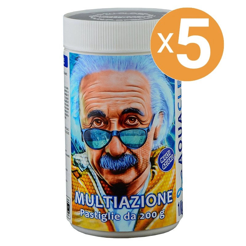 Pastiglie Multiazione Piscina 4 In 1 Da 200 G Blisterate Aquaclear, 5 Confezioni Da 1 Kg