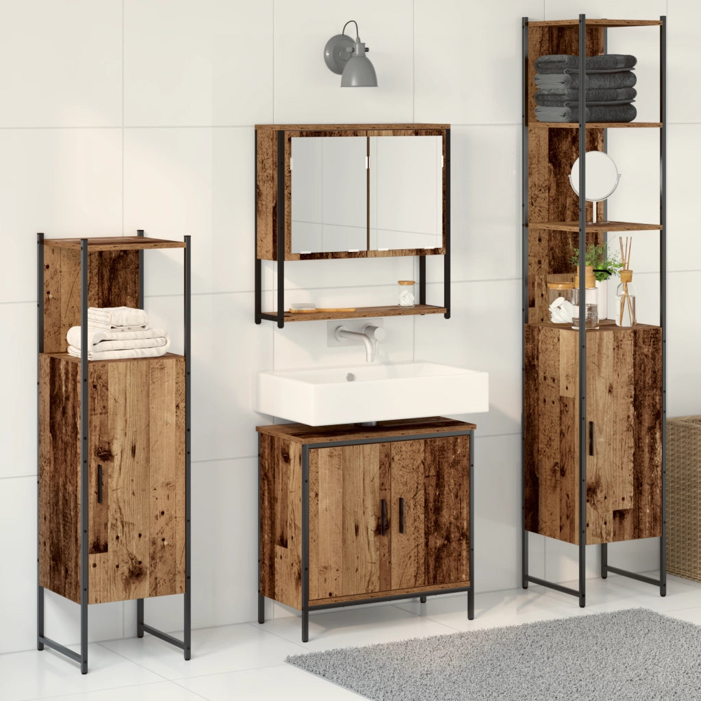 Set di Mobili da Bagno a 4 Pezzi in Legno Invecchiato