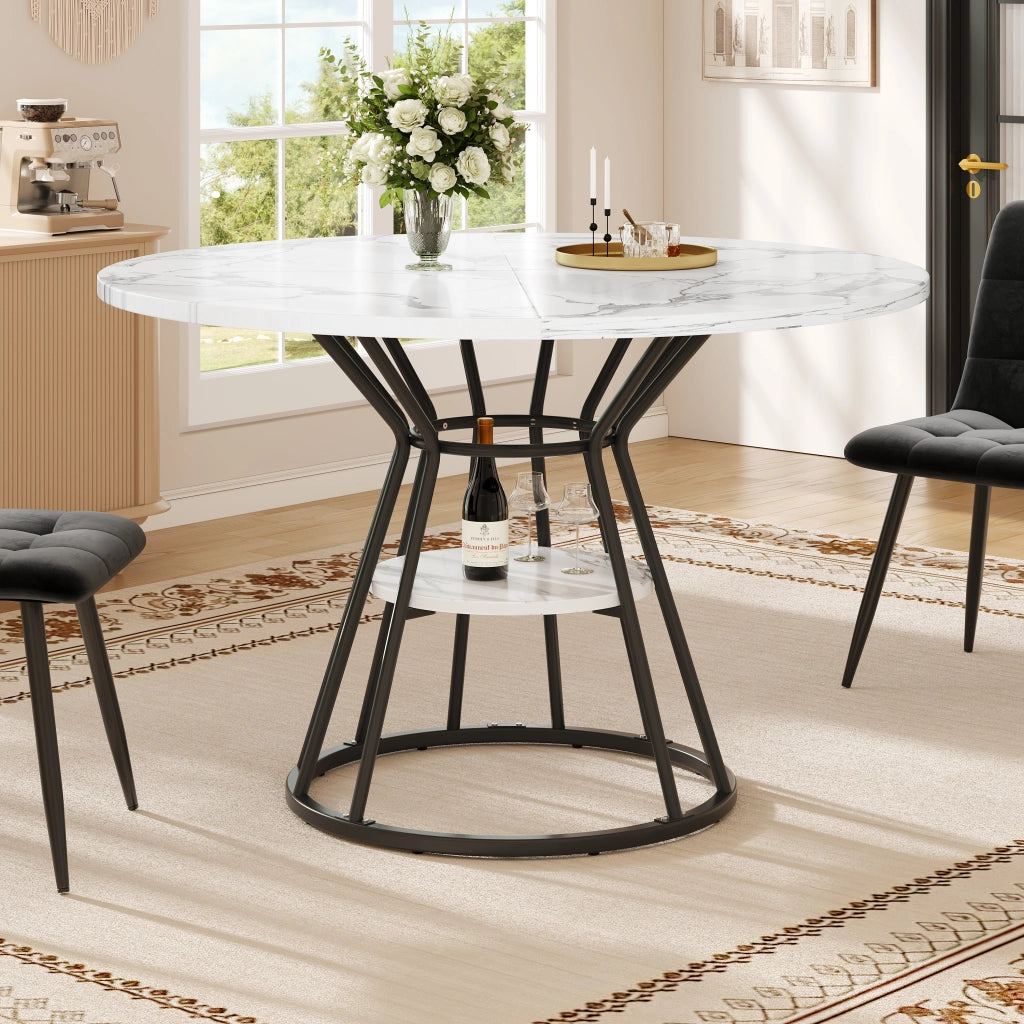 Tavolo da pranzo con 4 sedie in velluto, piano in MDF effetto marmo e base in metallo, nero, 100 × 100 × 76 cm