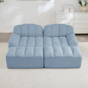 Divano modulare angolare con 2 ottomani, seduta ergonomica e schiuma 32d per soggiorno, in pile granulato blu
