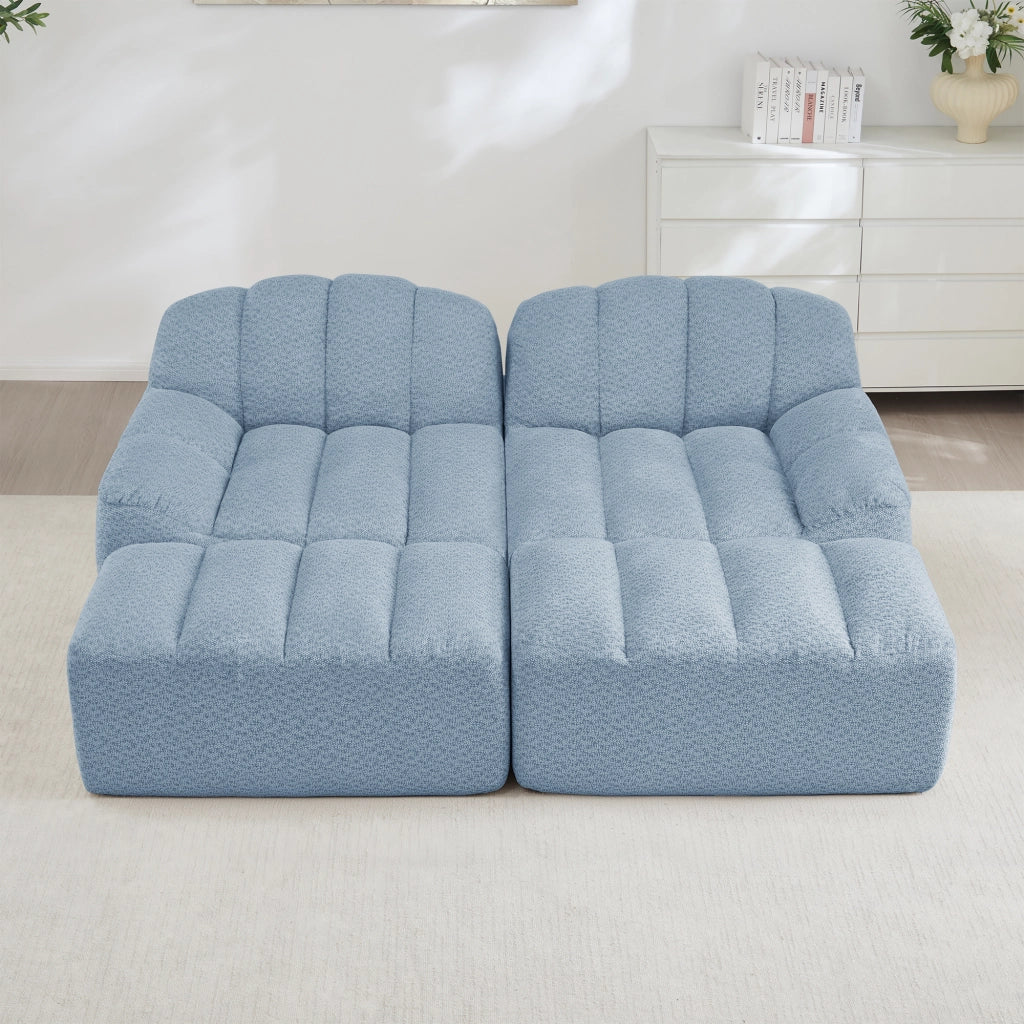 Divano modulare angolare con 2 ottomani, seduta ergonomica e schiuma 32d per soggiorno, in pile granulato blu
