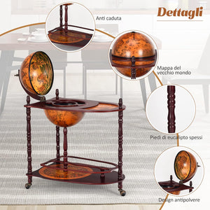 Mappamondo Bar con Ruote Mobili Porta Liquori Minibar Portabottiglie, 88 x 70 x 45 cm