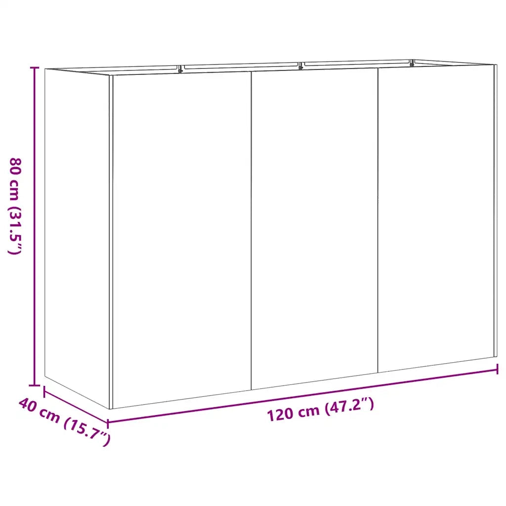Fioriera-Vaso-Contenitore per Piante Verde Oliva 120x40x80 cm in Acciaio Laminato a Freddo