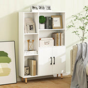 Armadietto da soggiorno, libreria, 2 ante e 5 scomparti aperti, credenza in legno, 80 x 23,5 x 119 cm (Bianco)