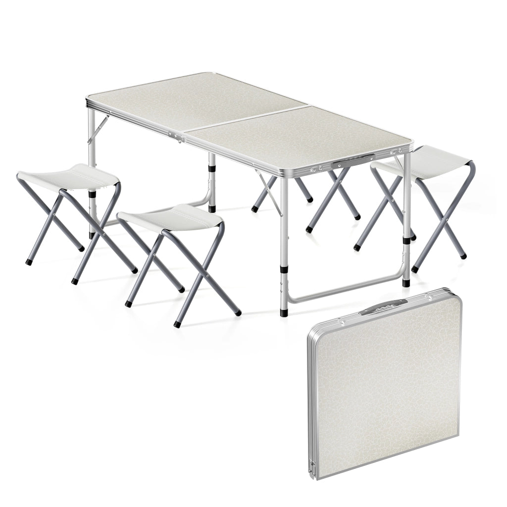 Set da campeggio con tavolo pieghevole regolabile in altezza e 4 sedie richiudibili per uso outdoor