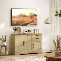 Credenza Moderna con 3 Porte, 2 Cassetti e Ripiano Regolabile 120x38x79 cm Legno Naturale
