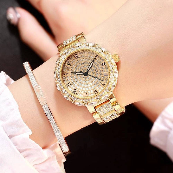 Trade Shop - Orologio Da Polso Per Donna Moda Casual Fashion Brillantini Analogico Dorato -
