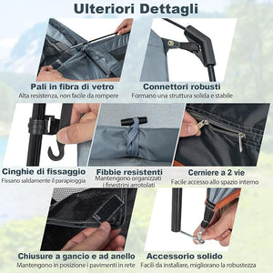 Tenda Spogliatoio da Esterno a 2 Stanze, Tenda da Doccia da Campeggio con Parapioggia Rimovibile, Stendibiancheria e Borsa, Tenda per WC Doccia per Campeggio, Spiaggia e Pesca(Grigio)